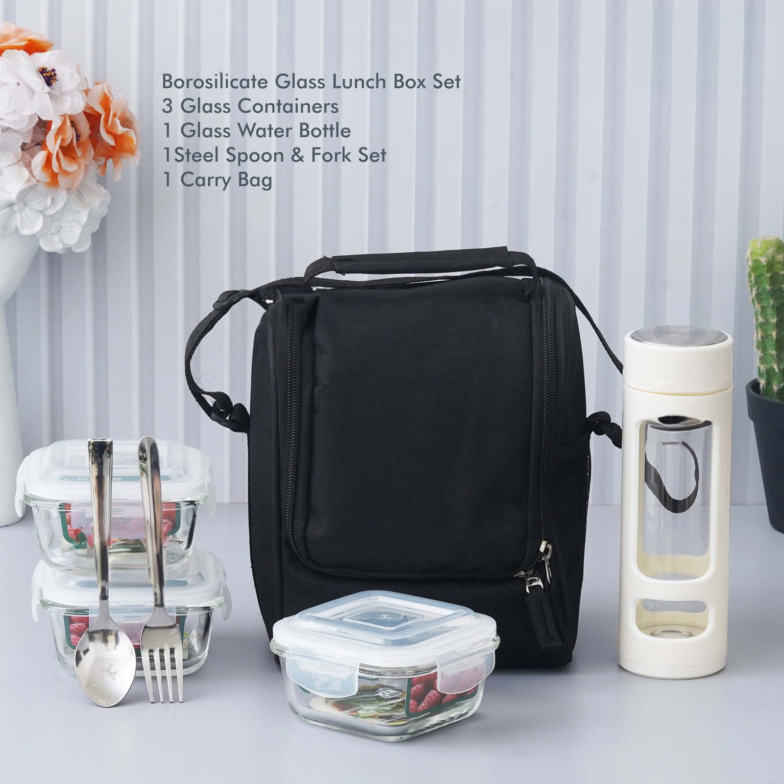 Personalized Borosilicate Glass Lunch Box Set - Complete Meal Solution