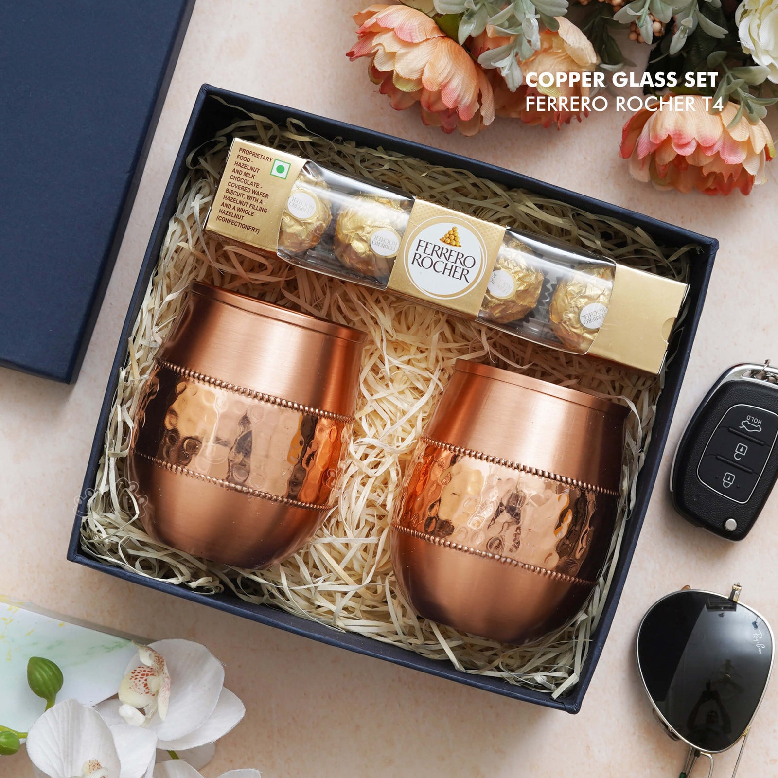 Personalized Copper Tumbler Gift Set with Ferrero Rocher Chocolates