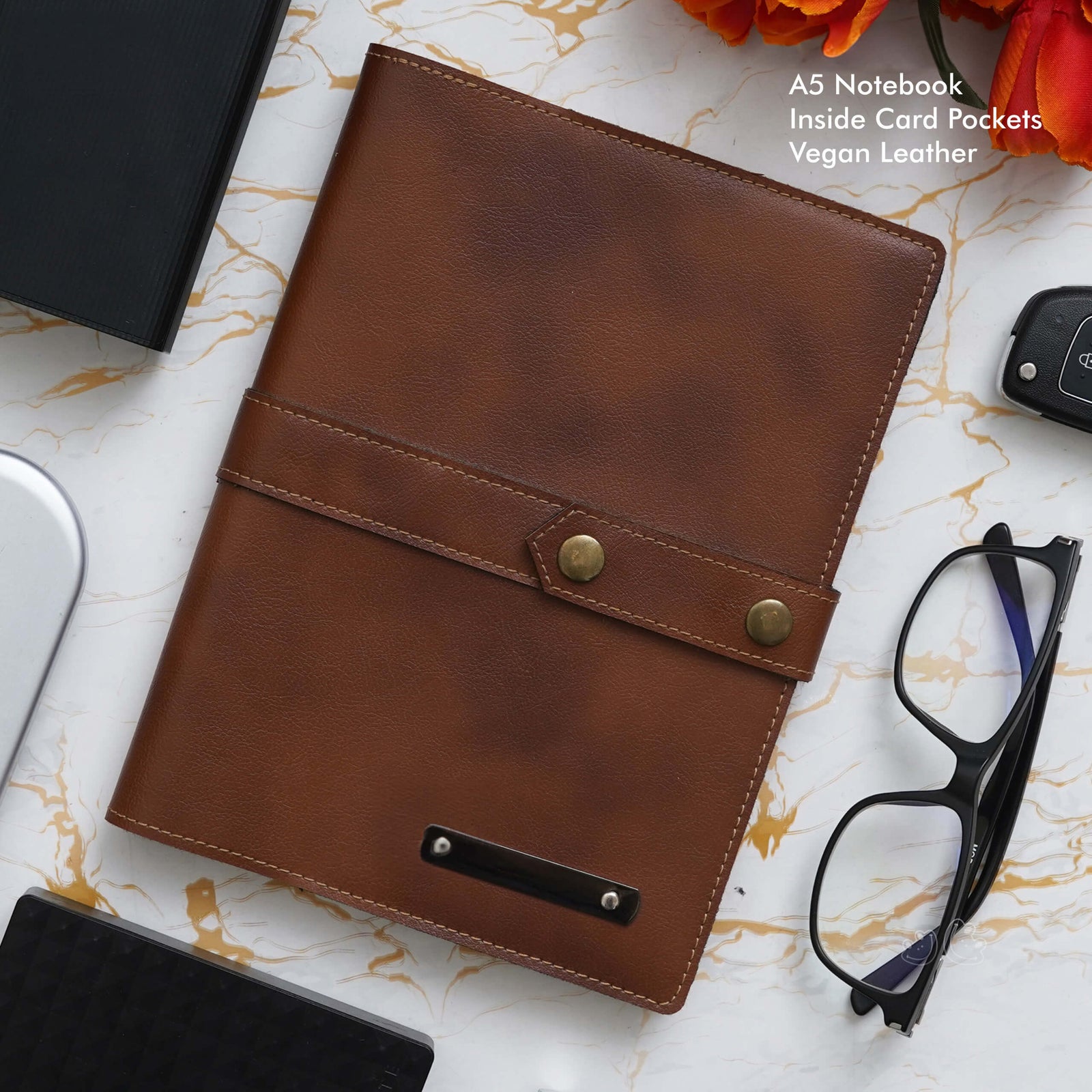 Personalized Tan A5 Vegan Leather Notebook - Luxury Meets Sustainability