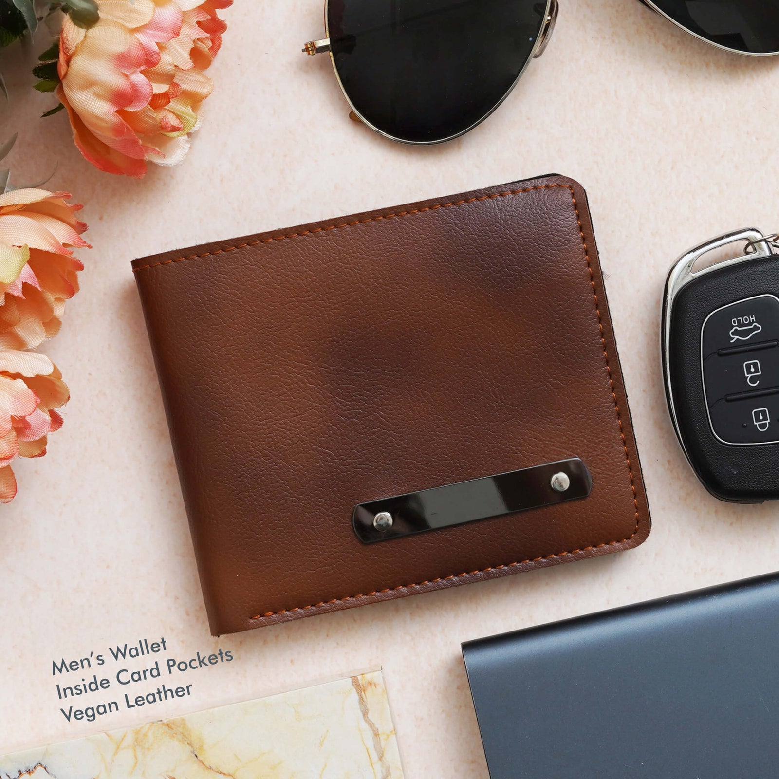 Personalized Tan Vegan Leather Men's Wallet - Stylish & Functional