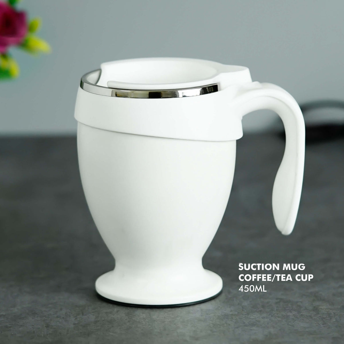 Personalized White Stainless Steel Suction Mug - Convenient &amp; Spill-Proof