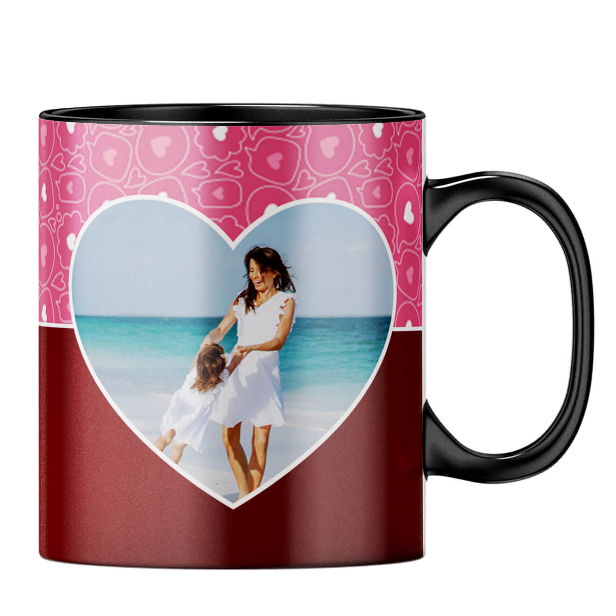 Pink Hearts Photo Coffee MugB-Black