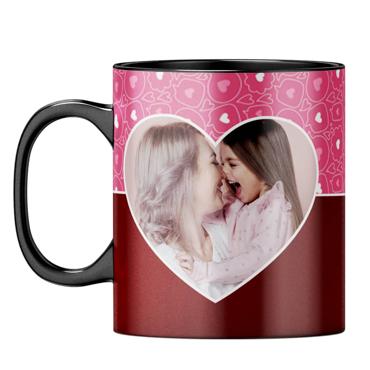 Pink Hearts Photo Coffee Mug Black