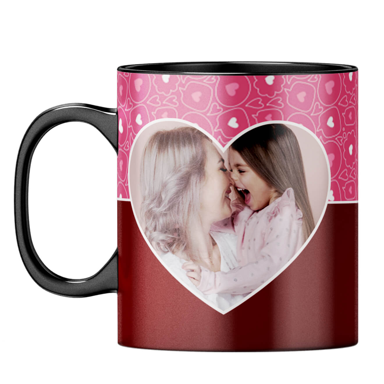 Pink Hearts Photo Coffee Mug Black