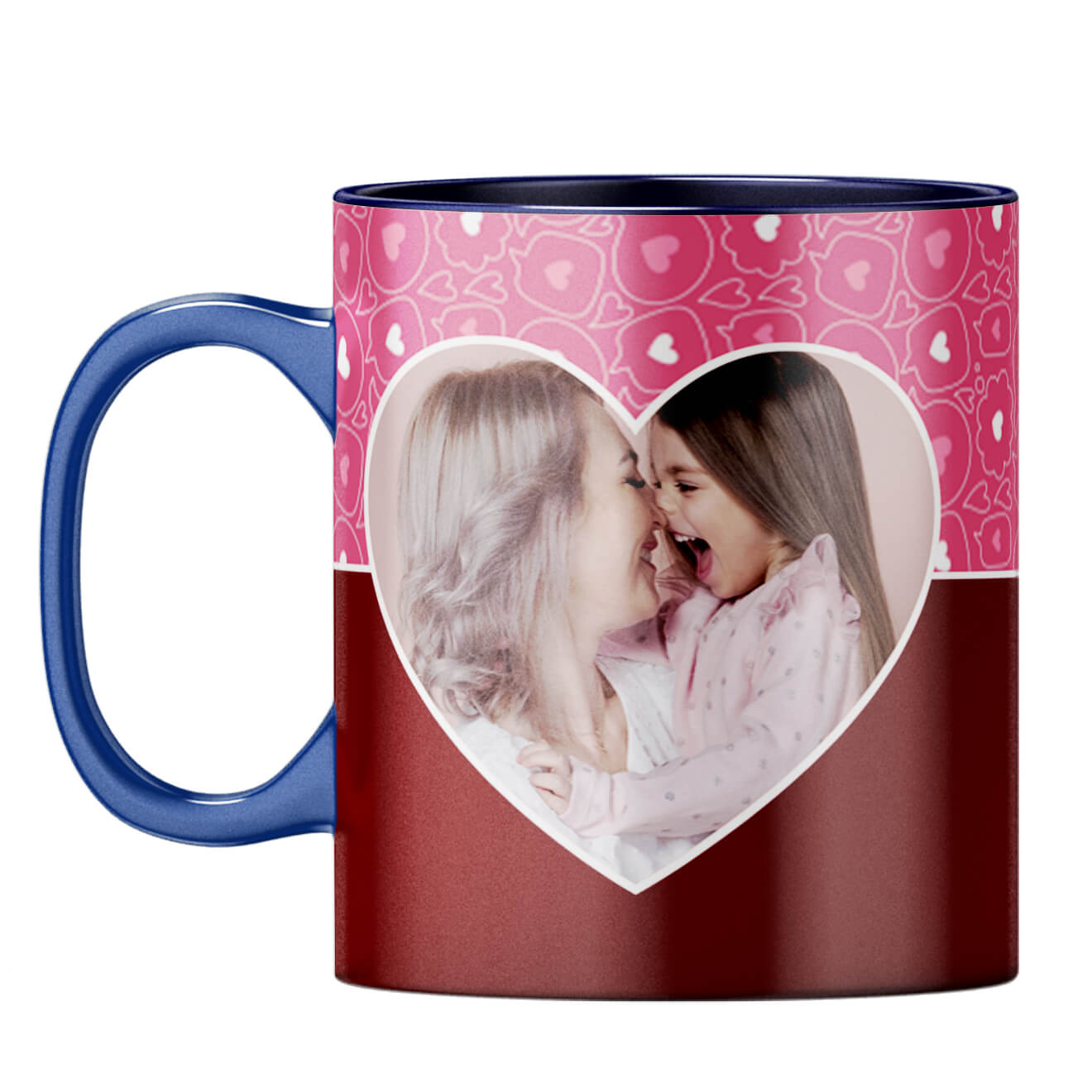 Pink Hearts Photo Coffee Mug Dark Blue