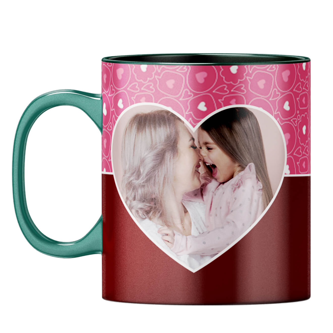 Pink Hearts Photo Coffee Mug Dark Green