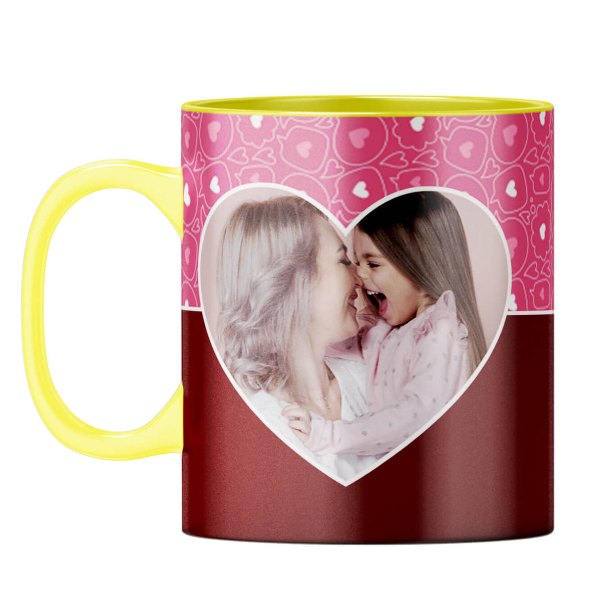 Pink Hearts Photo Coffee Mug Yellow