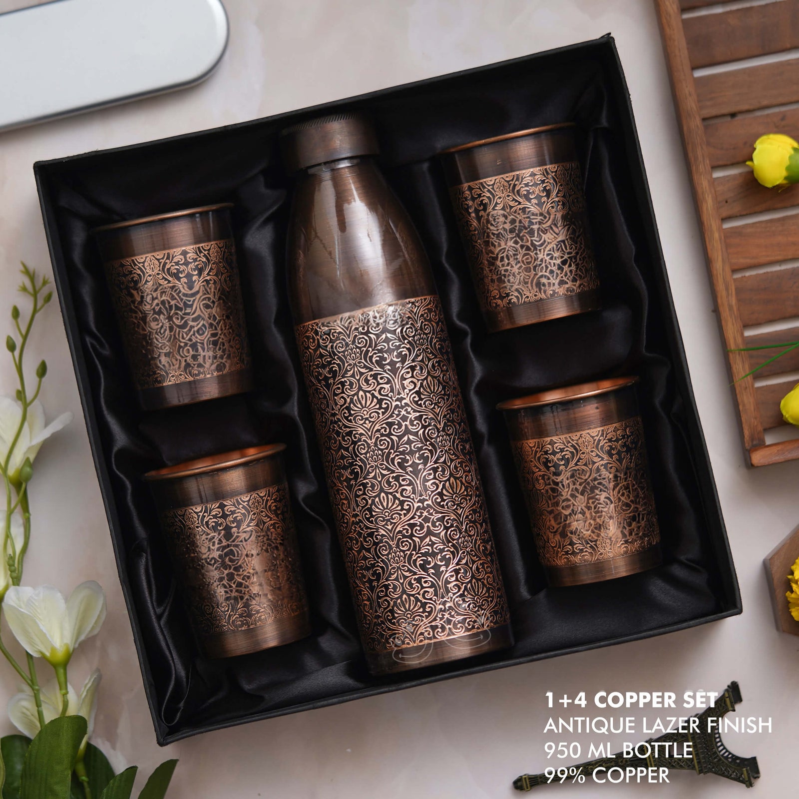 Premium Antique Laser Finish Copper Gift Set - Exquisite Craftsmanship
