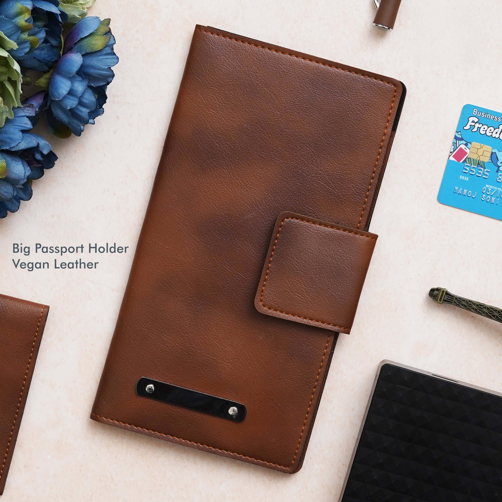 Premium Tan Vegan Leather Passport Holder - Travel in Style