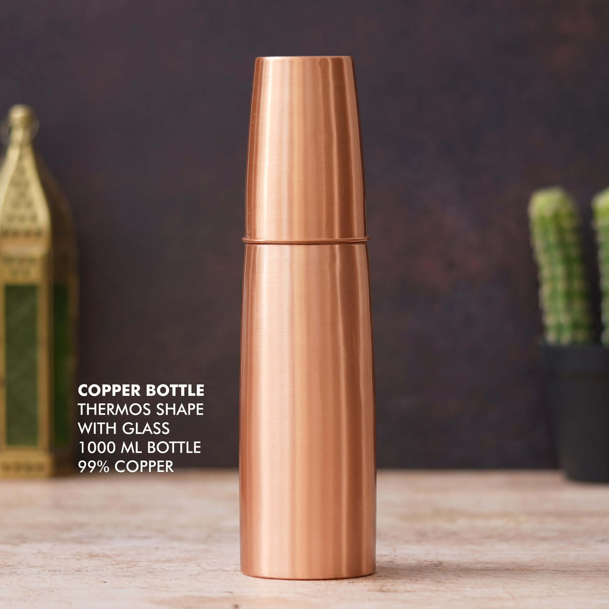 Premium Thermos Shape Copper Bottle with Glass - Perfect for Daily Hydration