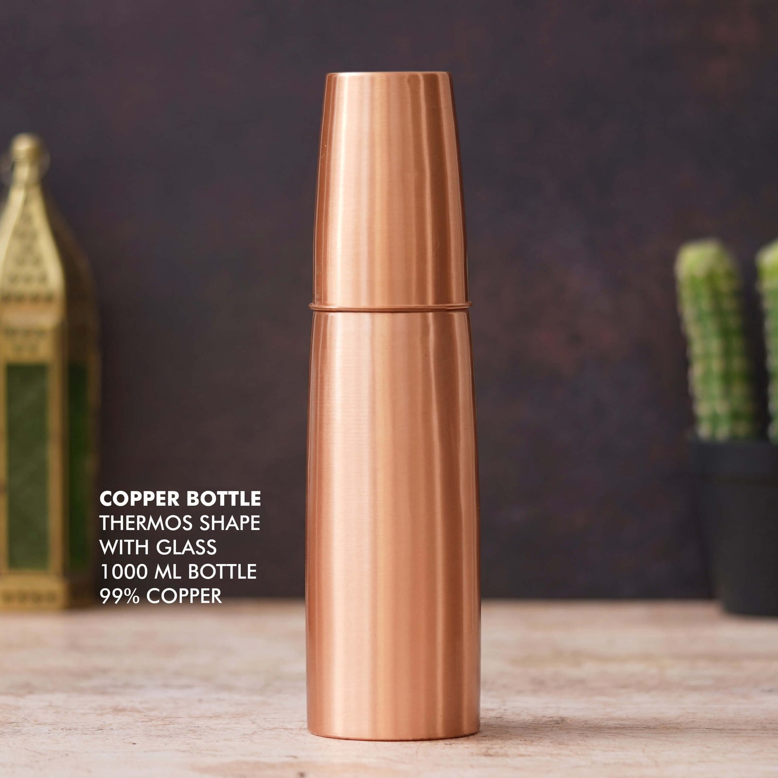 Premium Thermos Shape Copper Bottle with Glass - Perfect for Daily Hydration