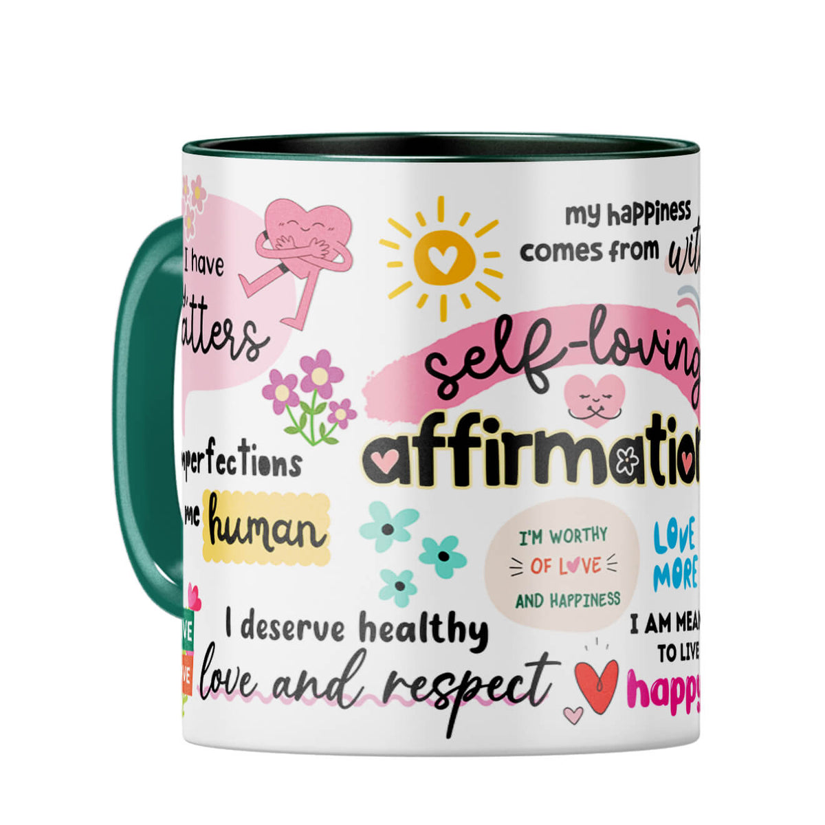Self Loving Affirmations Coffee Mug Dark Green