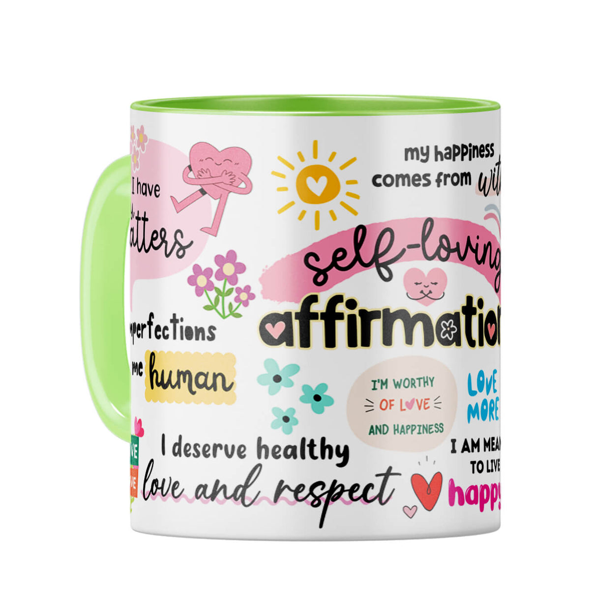 Self Loving Affirmations Coffee Mug Light Green