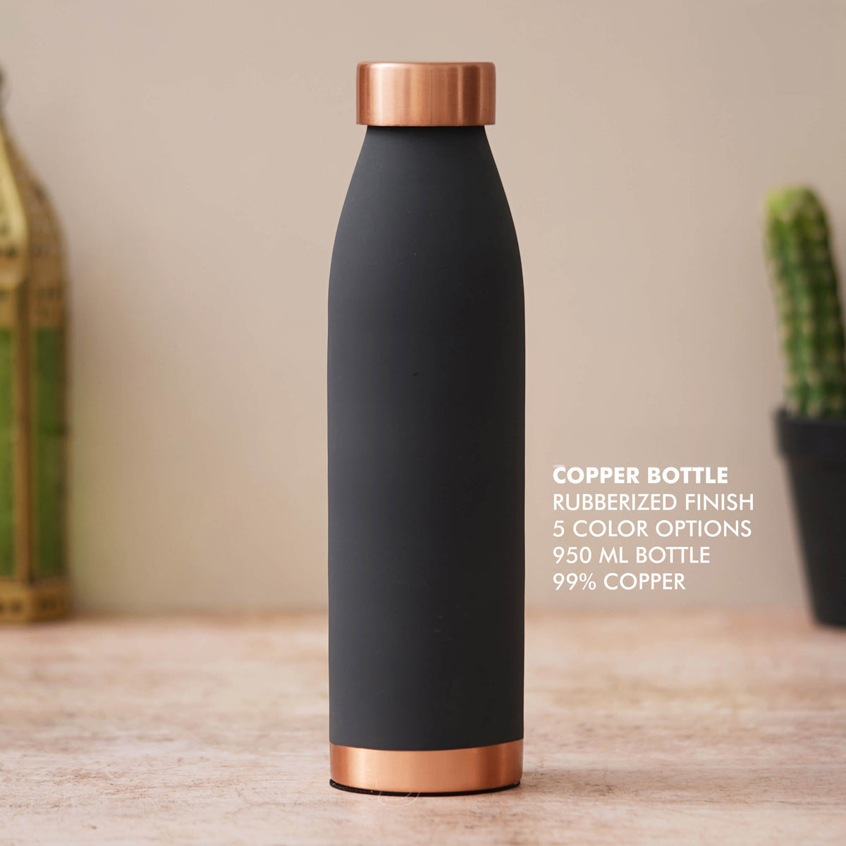 Sleek Black Rubberized Finish Copper Bottle - Perfect for On-the-Go Hydration