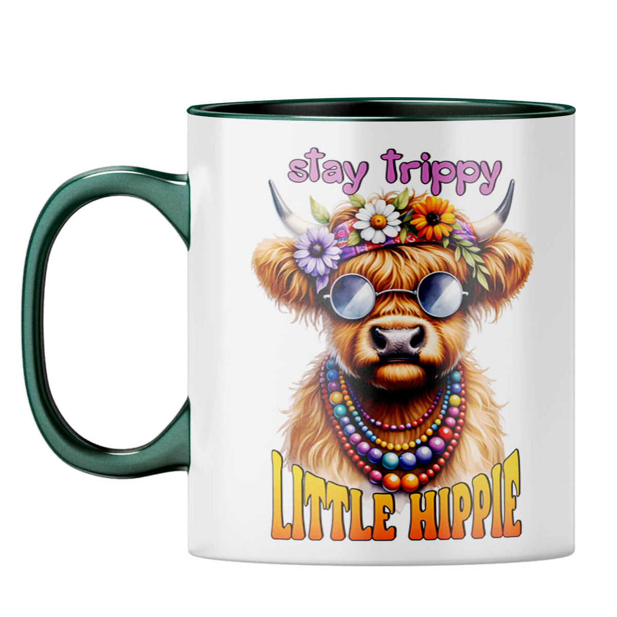 Stay Trippy Little Hippie Coffee Mug Dark Green