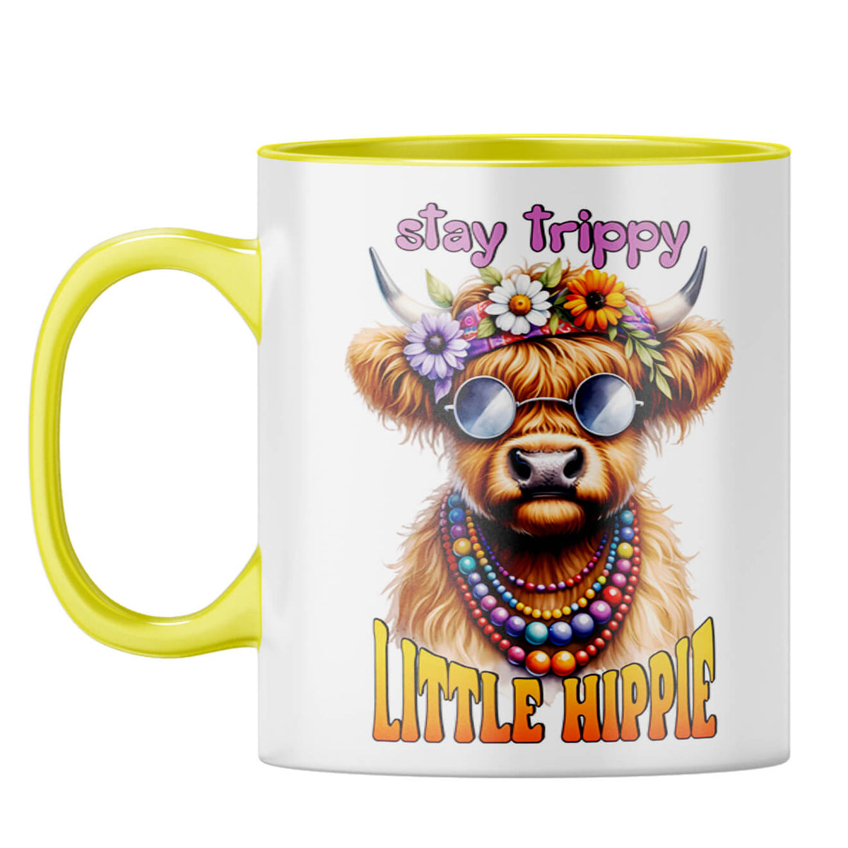 Stay Trippy Little Hippie Coffee Mug Yellow