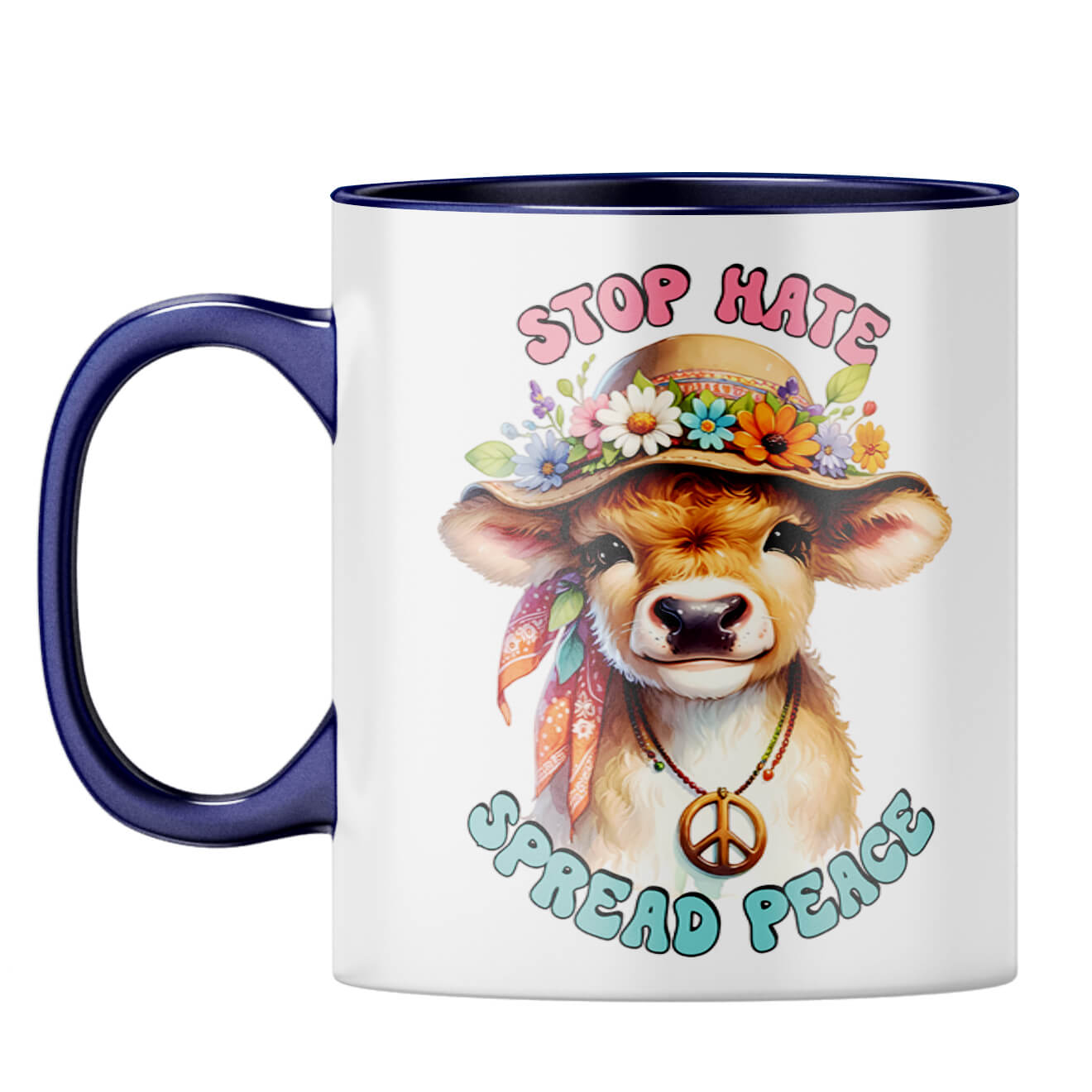 Stop Hate Spread Peace Coffee Mug Dark Blue