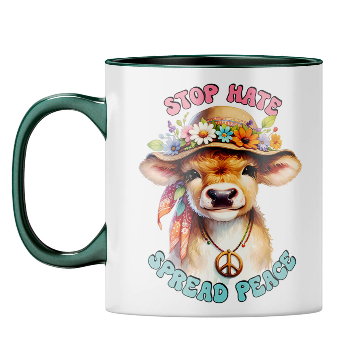 Stop Hate Spread Peace Coffee Mug Dark Green