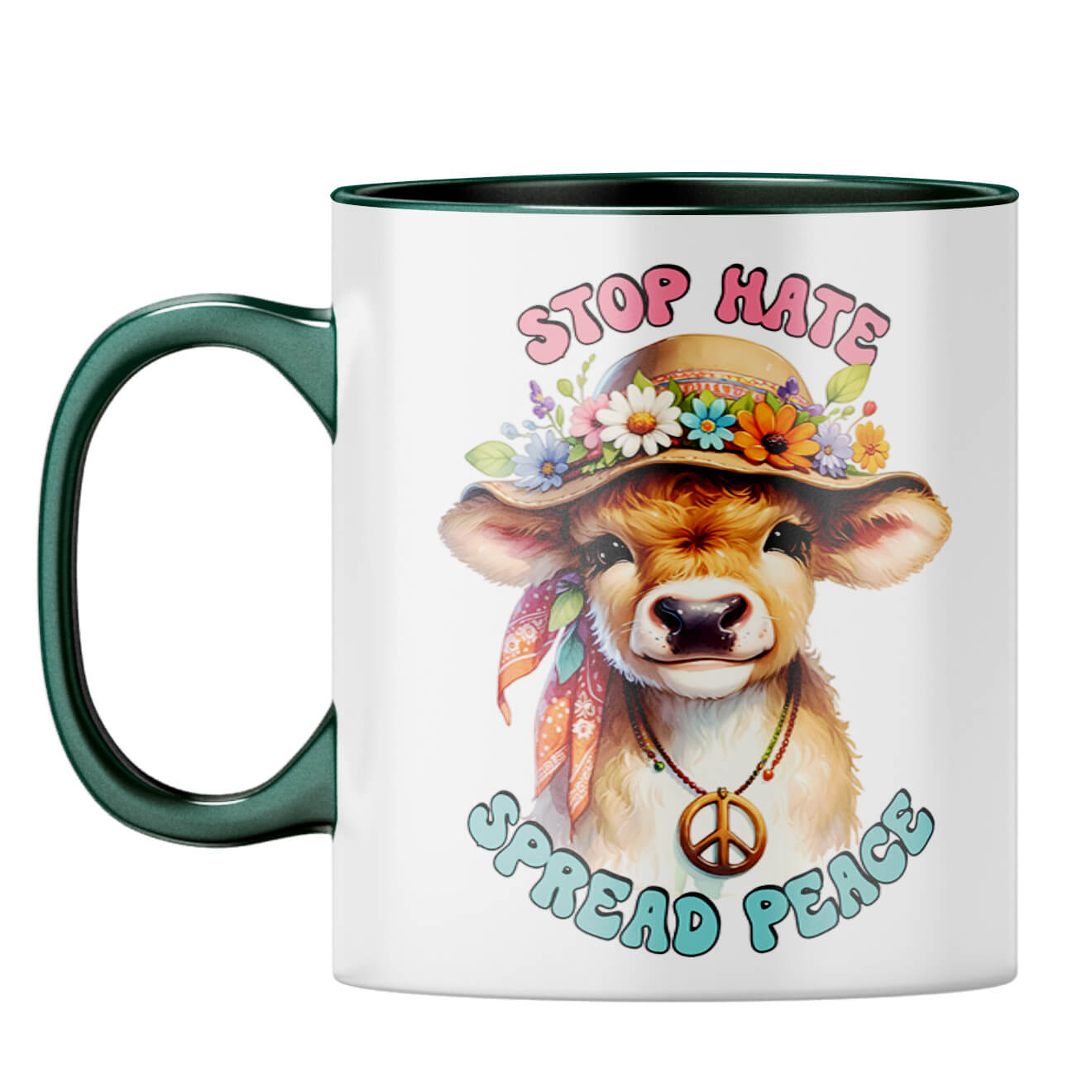 Stop Hate Spread Peace Coffee Mug Dark Green