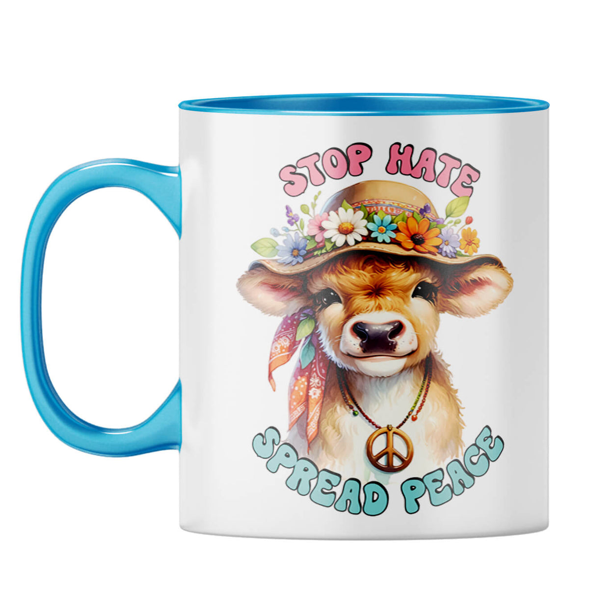 Stop Hate Spread Peace Coffee Mug Light Blue