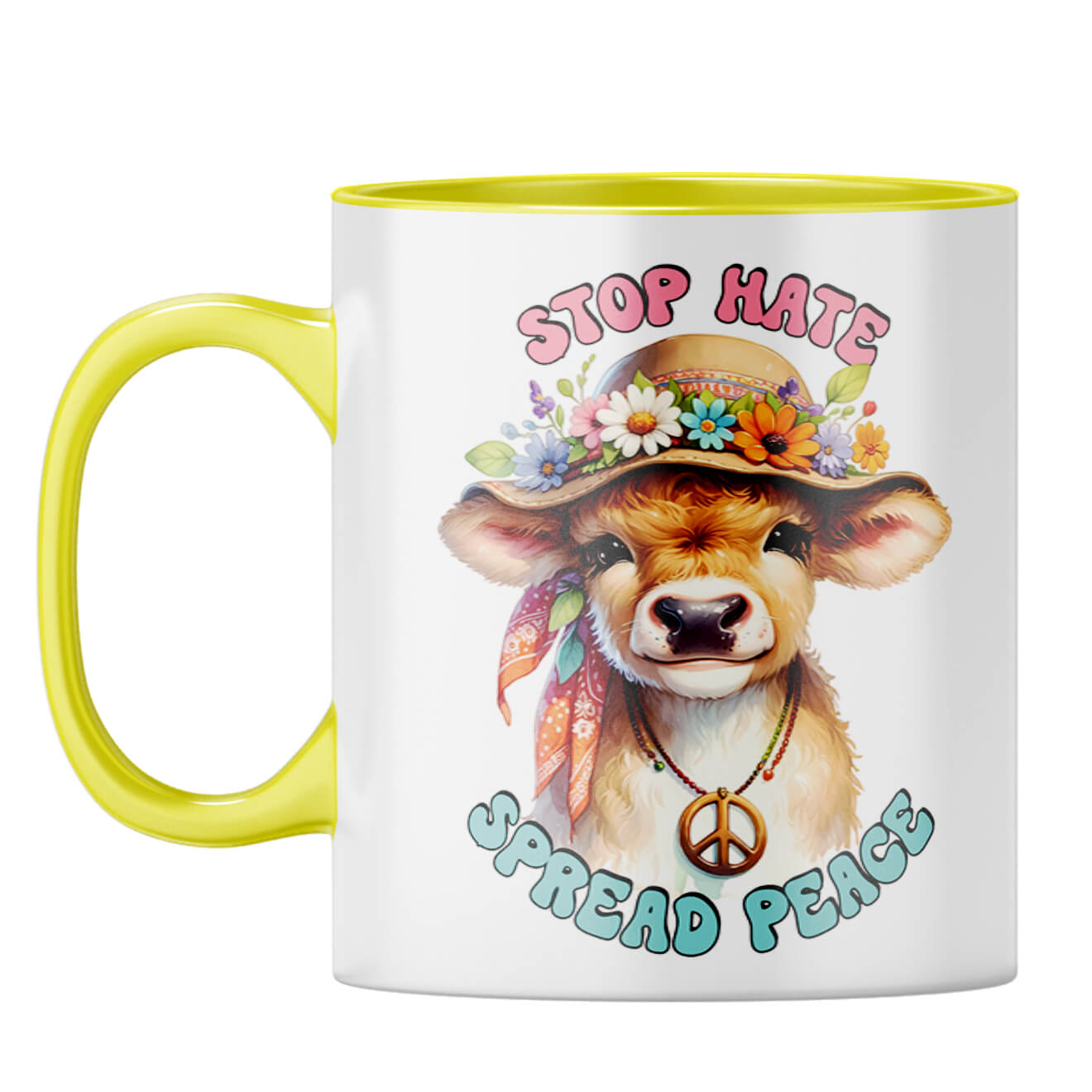 Stop Hate Spread Peace Coffee Mug Yellow