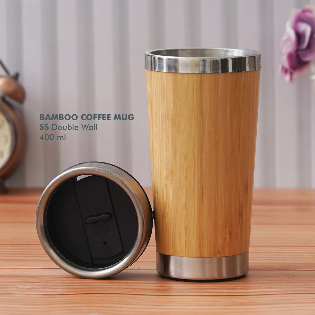 Stylish Bamboo Finish Stainless Steel Mug - Perfect for Coffee &amp; Tea