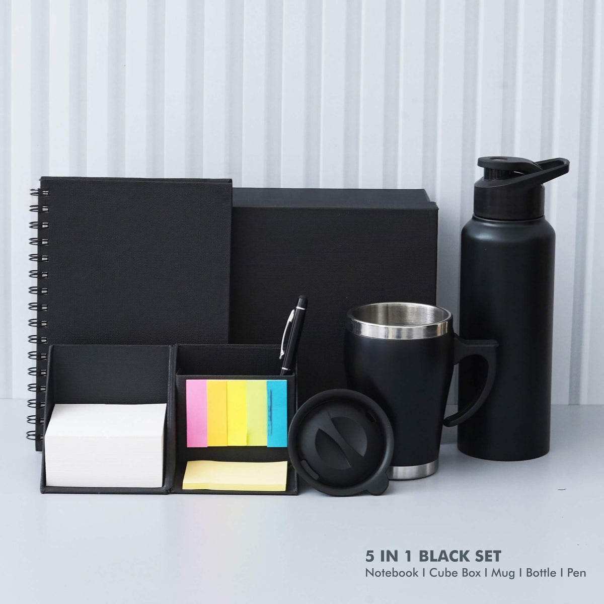 Stylish Black Viro Notebook Gift Set - Cube Box, Mug, Bottle, Pen