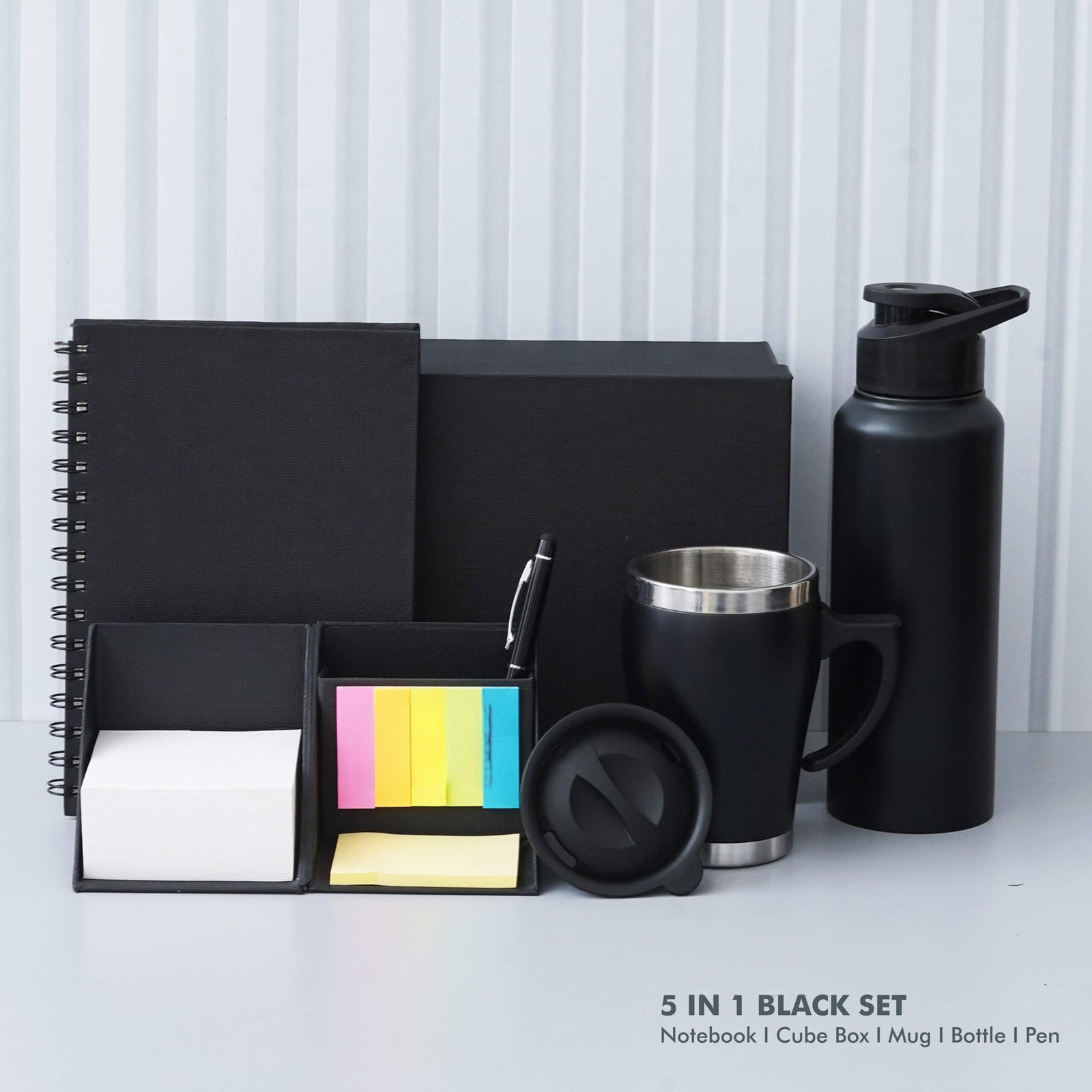 Stylish Black Viro Notebook Gift Set - Cube Box, Mug, Bottle, Pen