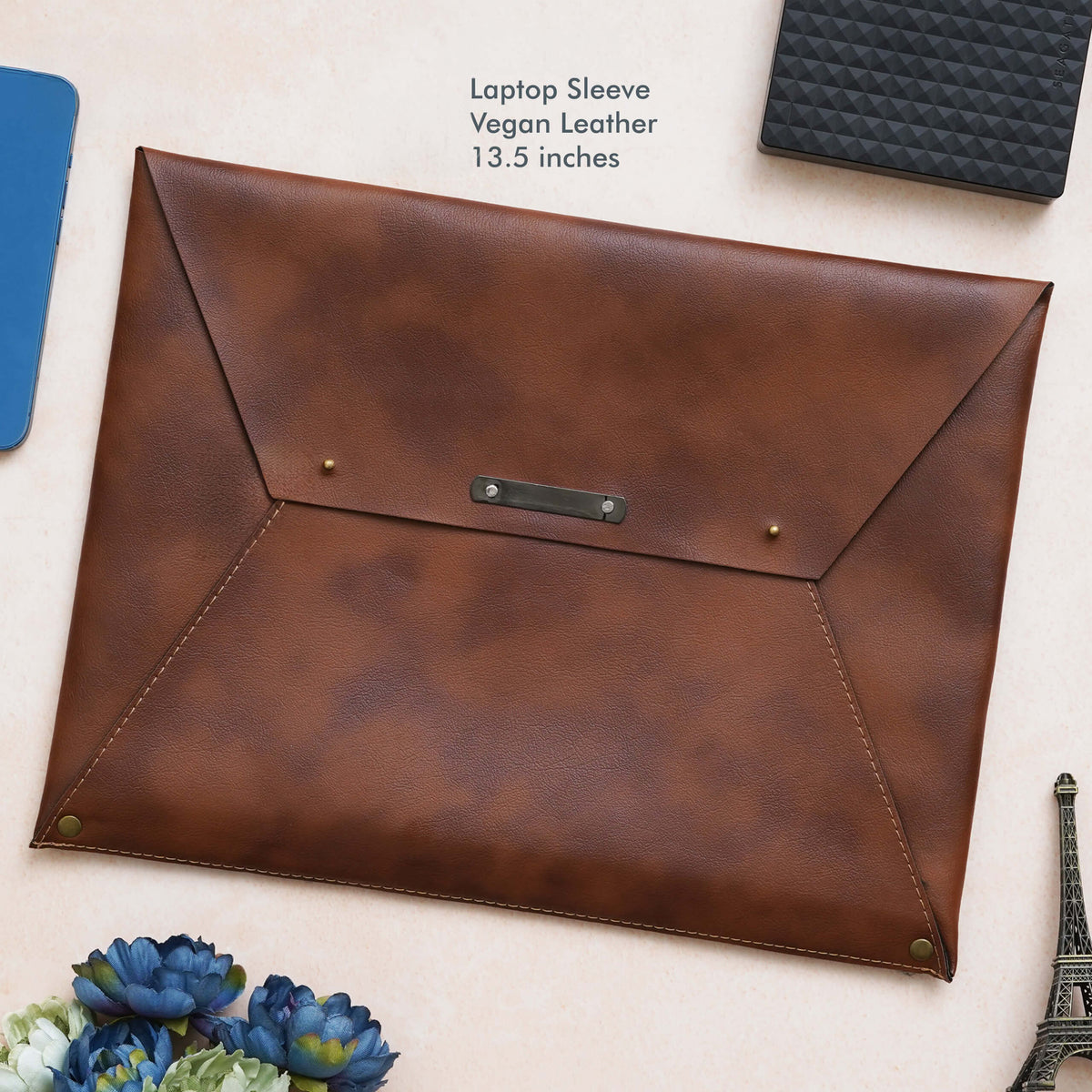 Stylish Tan Vegan Leather Laptop Sleeve - Fits Up to 13.5 Inch Laptop