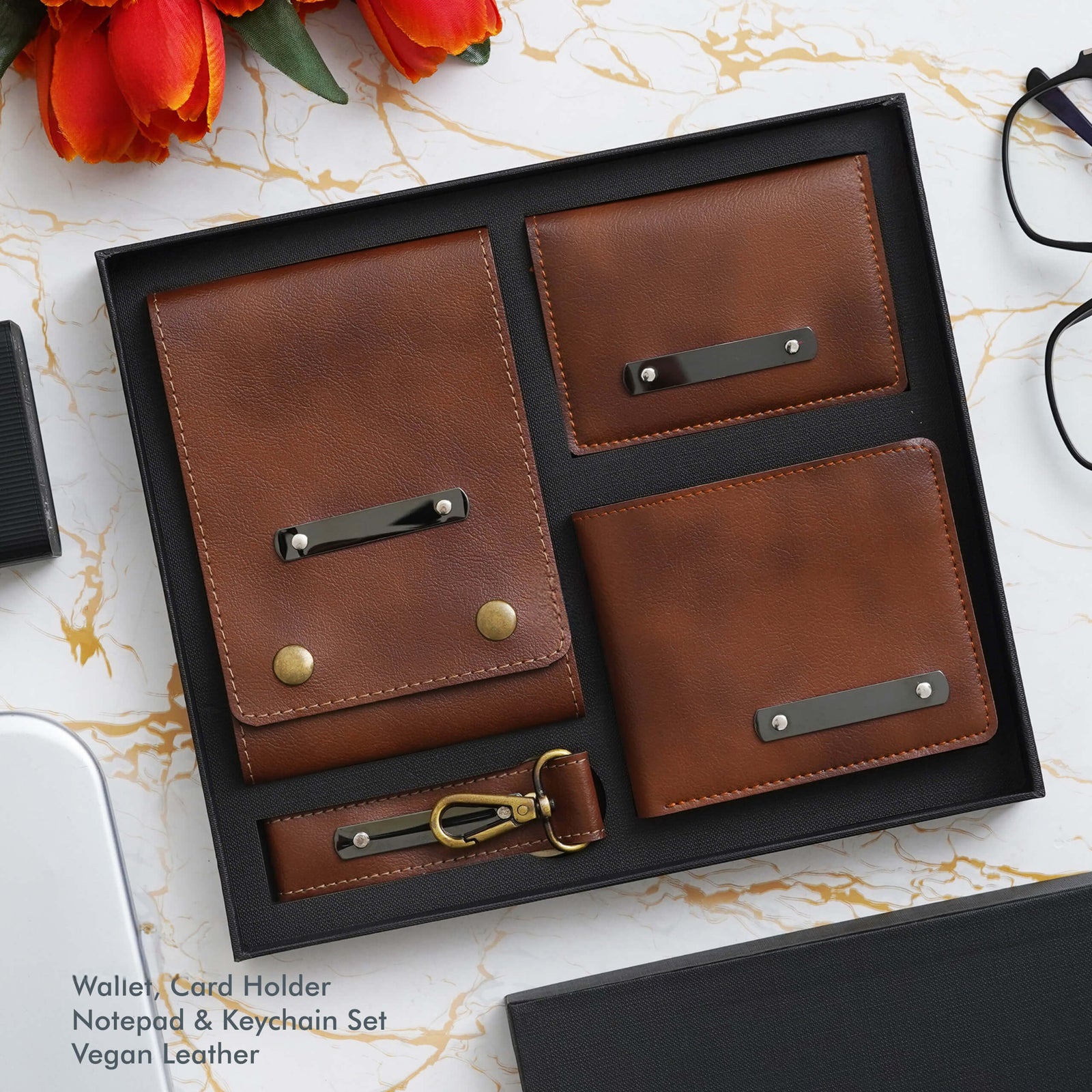Tan Vegan Leather Office Gift Set - Stylish & Practical
