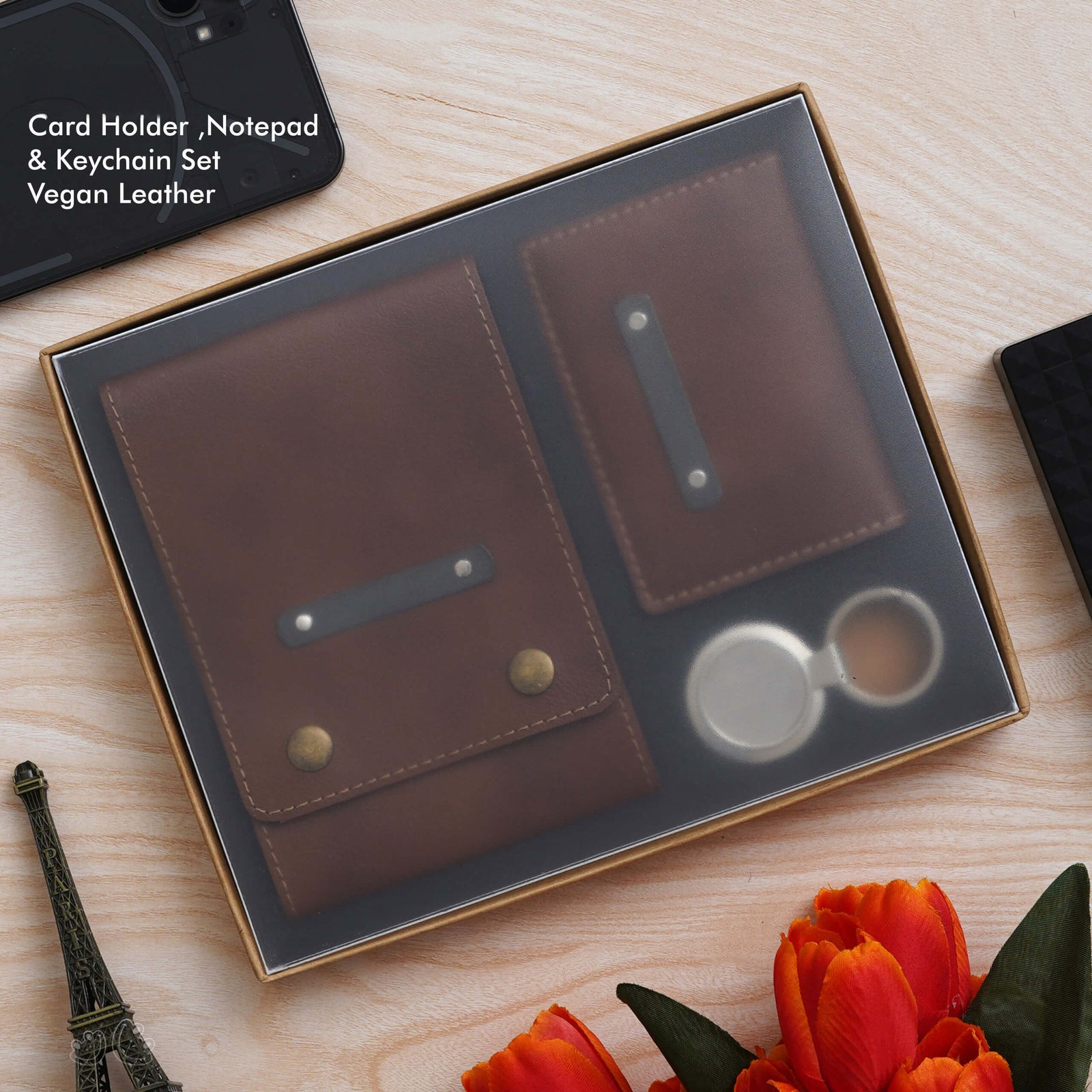 Tan Vegan Leather Passport Holder, Luggage Tag & Keychain Set - Travel in Style