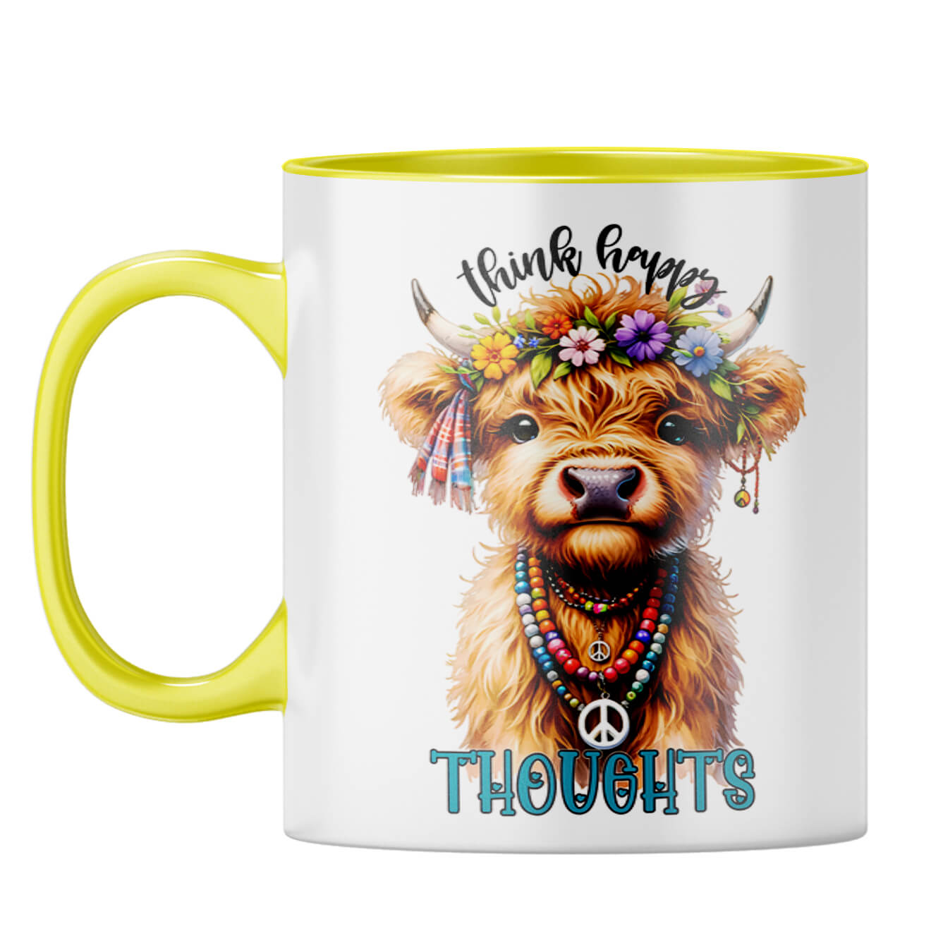 Think Happy Thoughts Coffee Mug Yellow