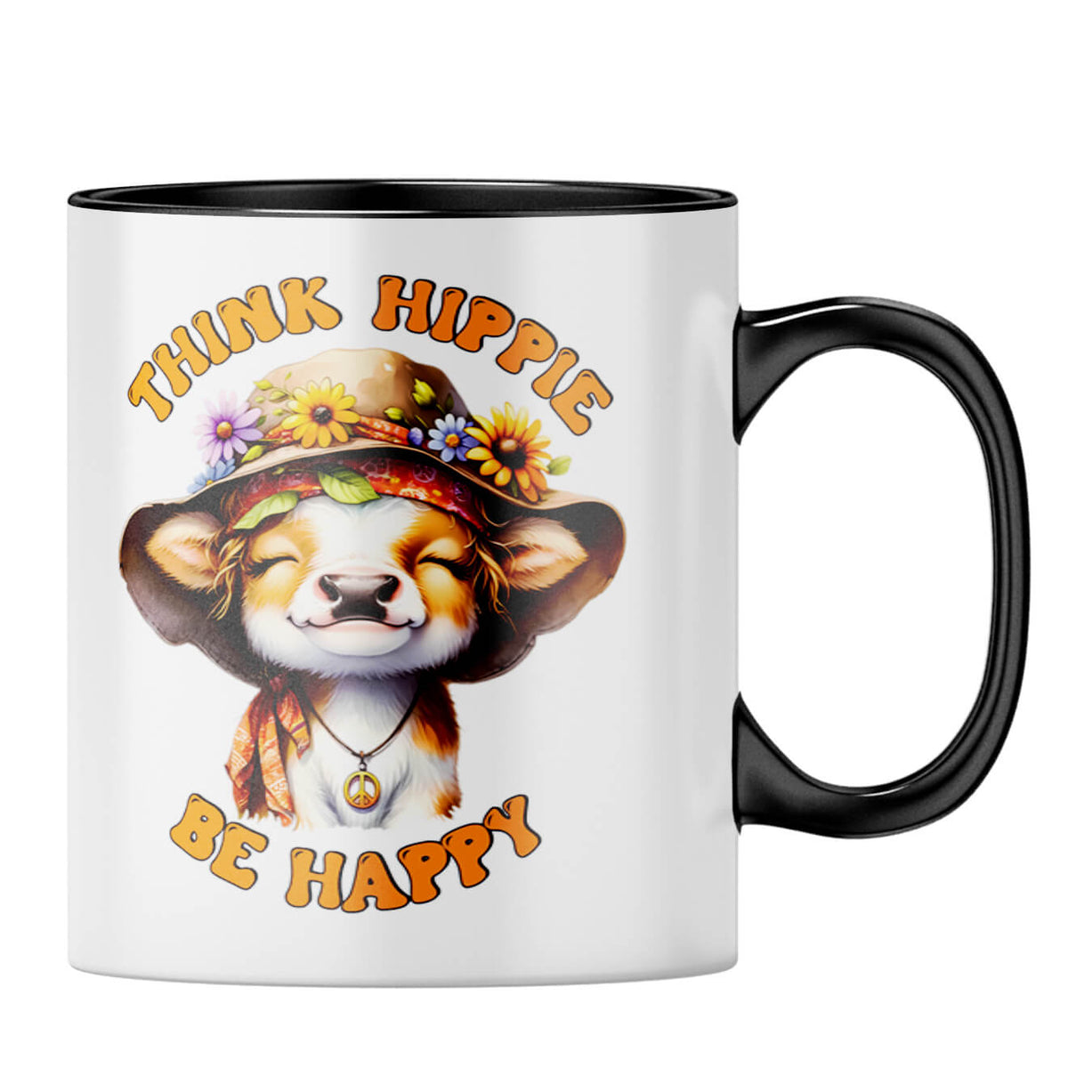 Think Hippy Be Happy Coffee MugB-Black