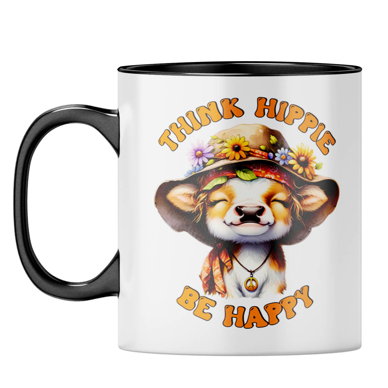Think Hippy Be Happy Coffee Mug Black
