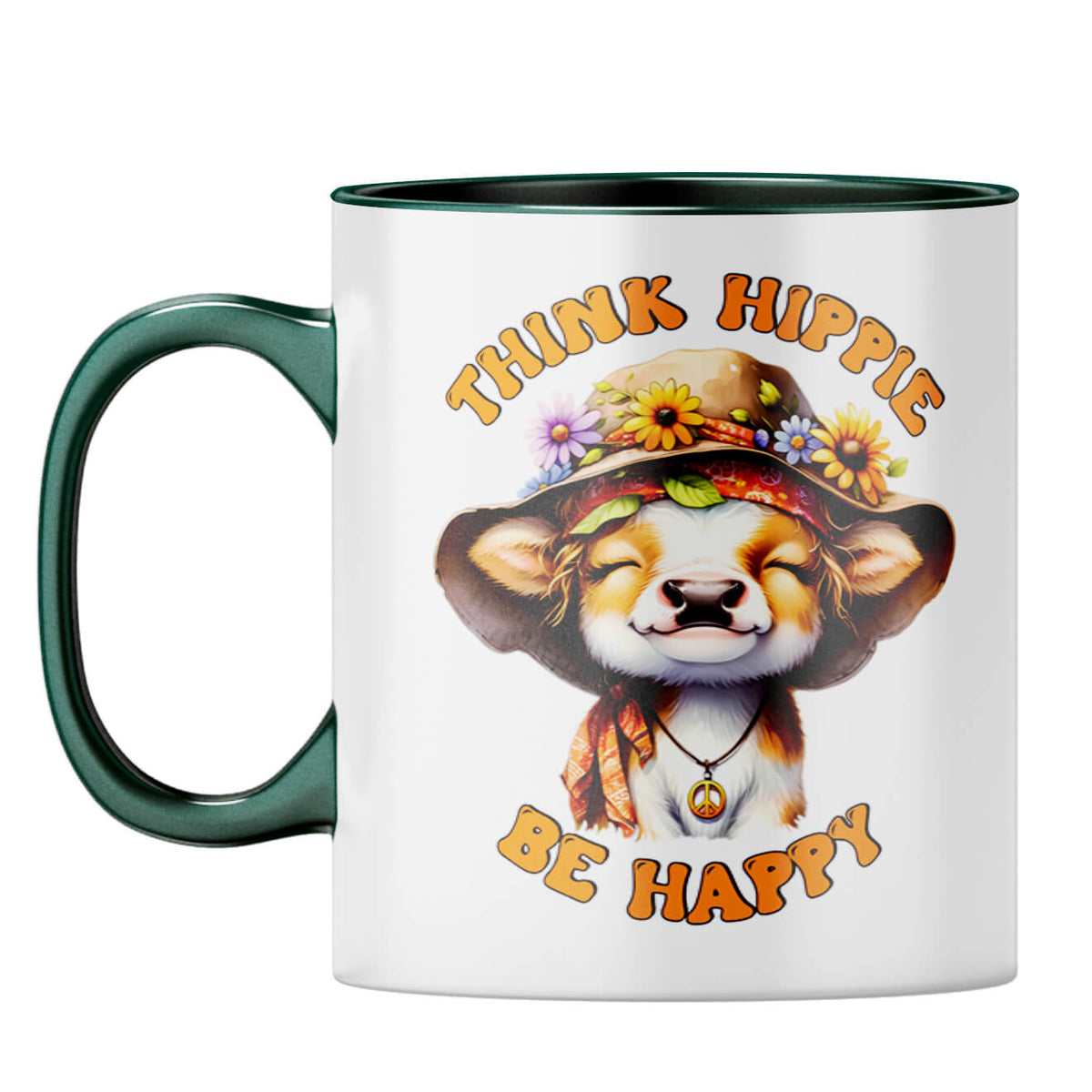 Think Hippy Be Happy Coffee Mug Dark Green