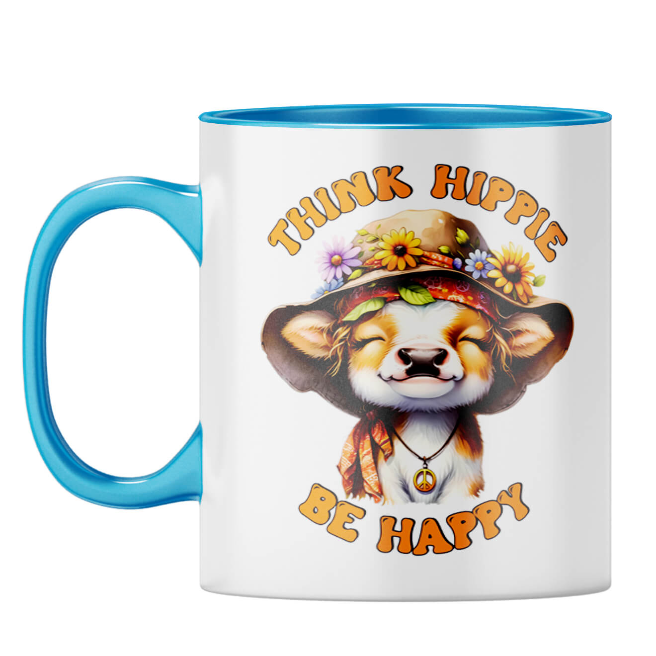 Think Hippy Be Happy Coffee Mug Light Blue
