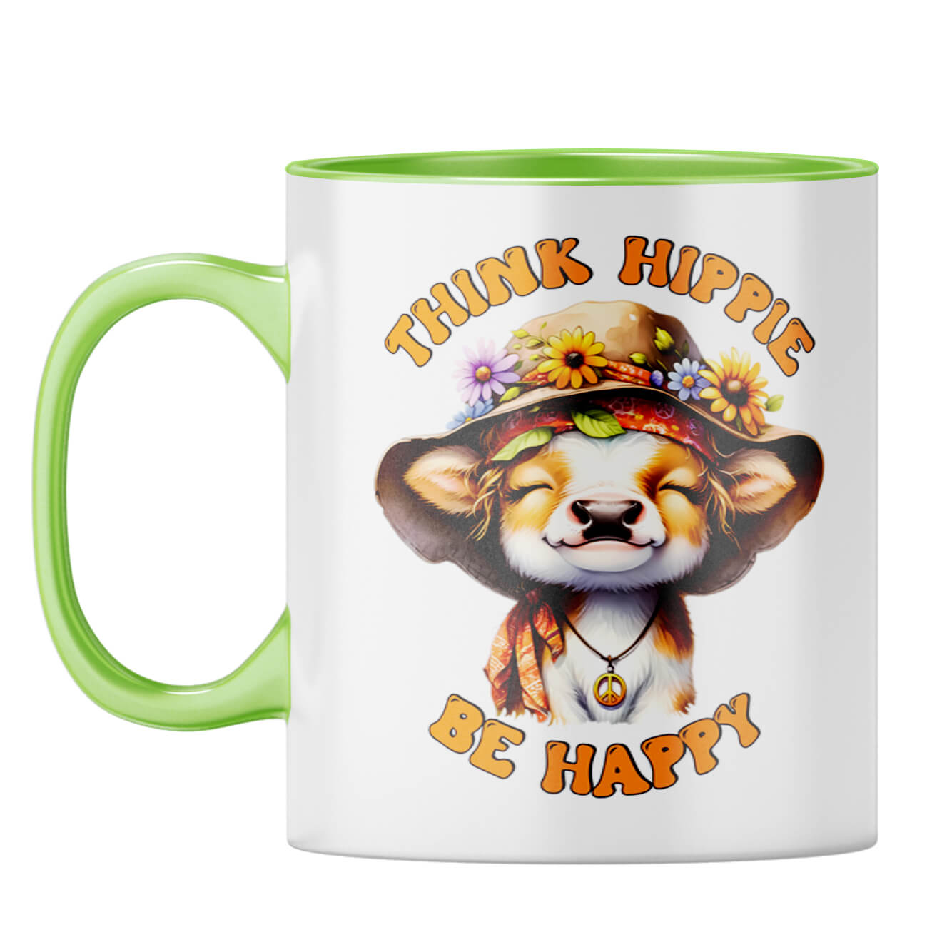 Think Hippy Be Happy Coffee Mug Light Green