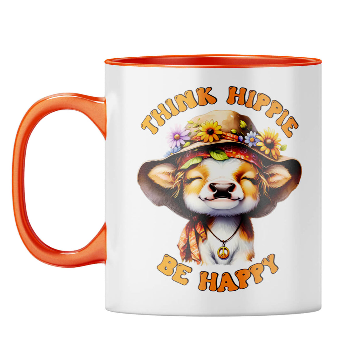 Think Hippy Be Happy Coffee Mug Orange