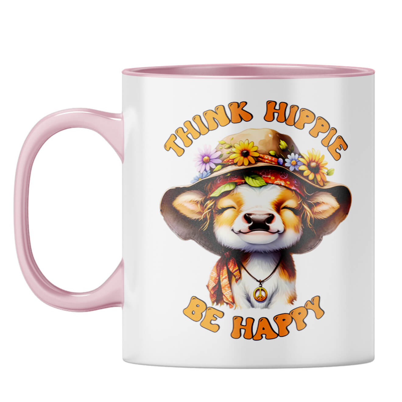 Think Hippy Be Happy Coffee Mug Pink