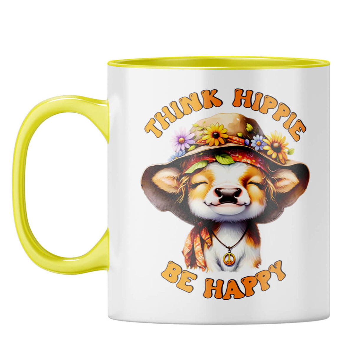 Think Hippy Be Happy Coffee Mug Yellow
