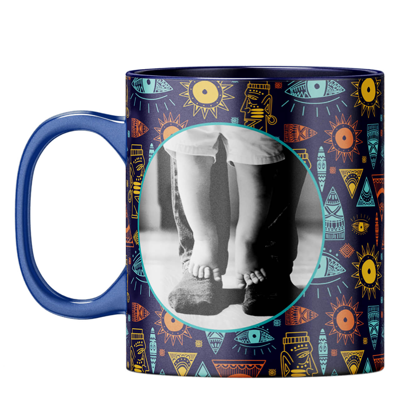 Traditional Pattern Photo Coffee Mug Dark Blue