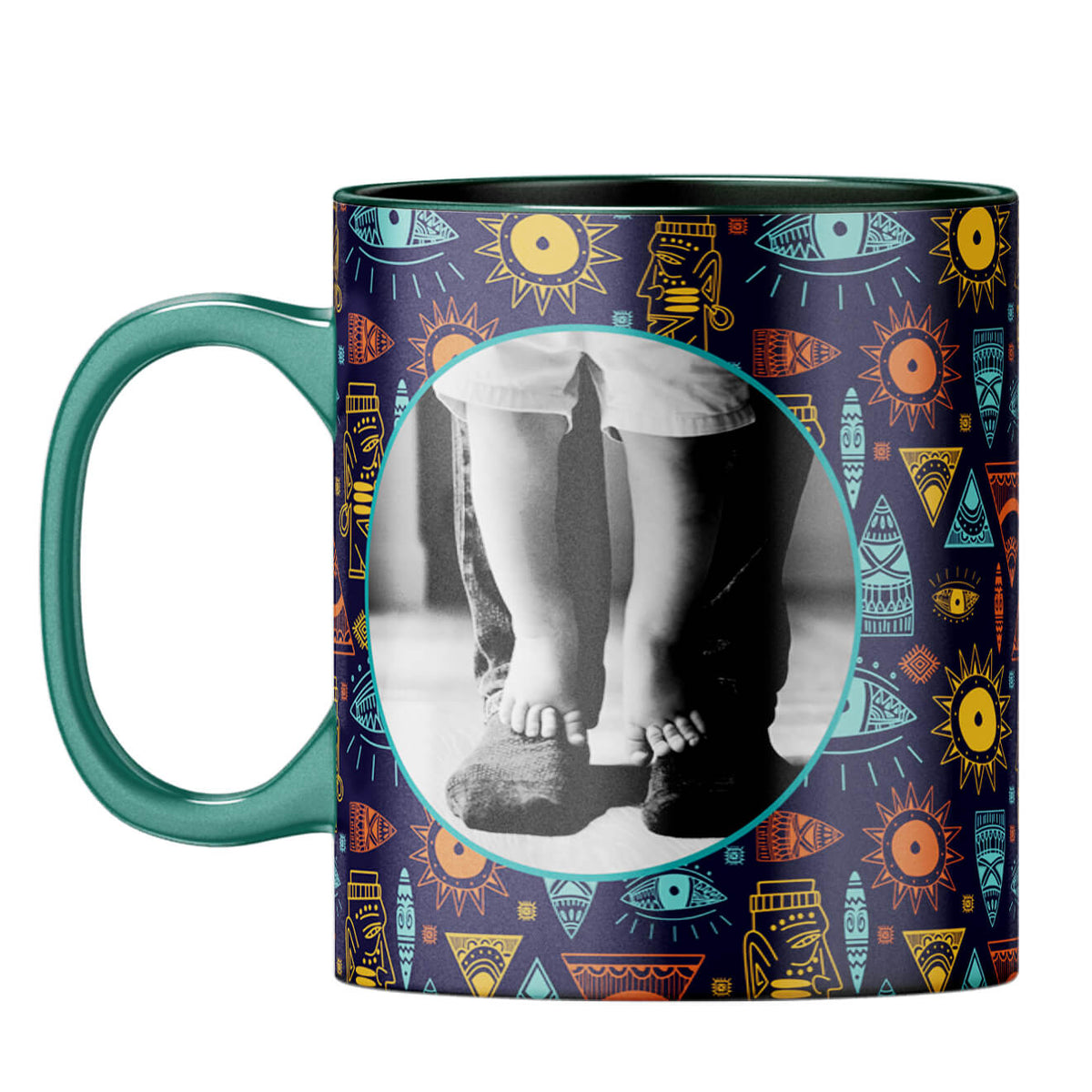 Traditional Pattern Photo Coffee Mug Dark Green