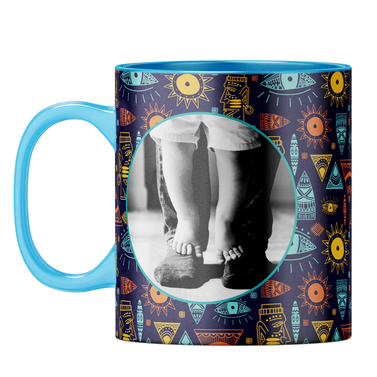 Traditional Pattern Photo Coffee Mug Light Blue