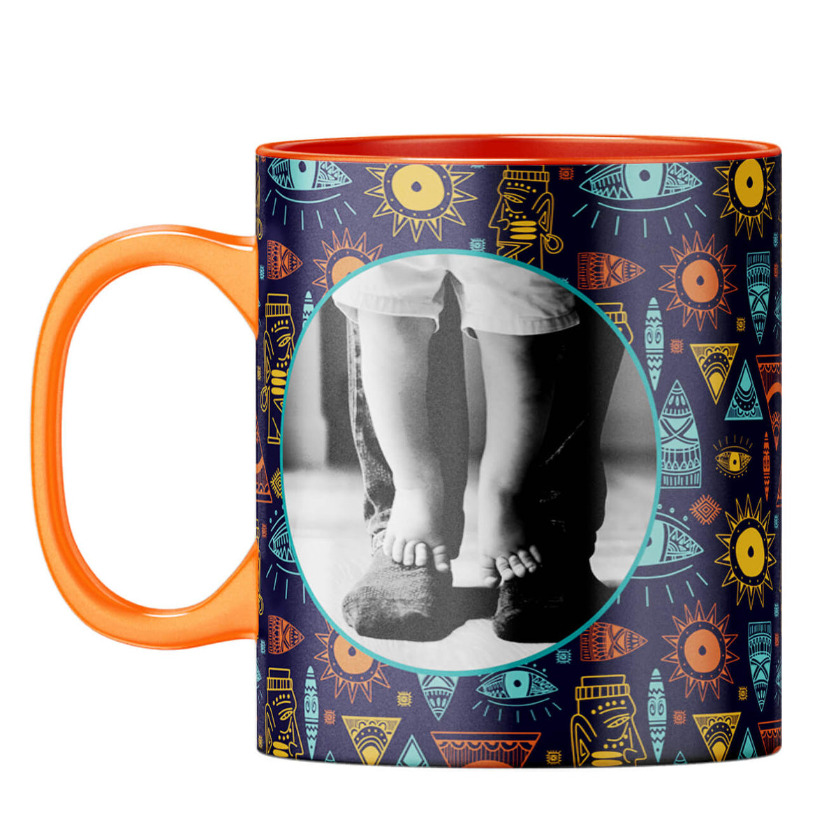 Traditional Pattern Photo Coffee Mug Orange