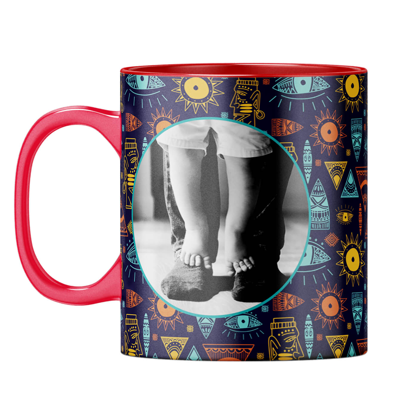 Traditional Pattern Photo Coffee Mug Red