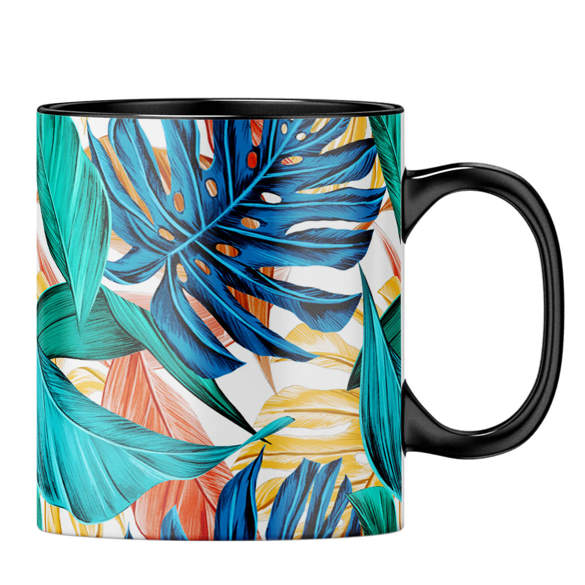 Tropical Leaves Designer Printed Coffee MugB-Black