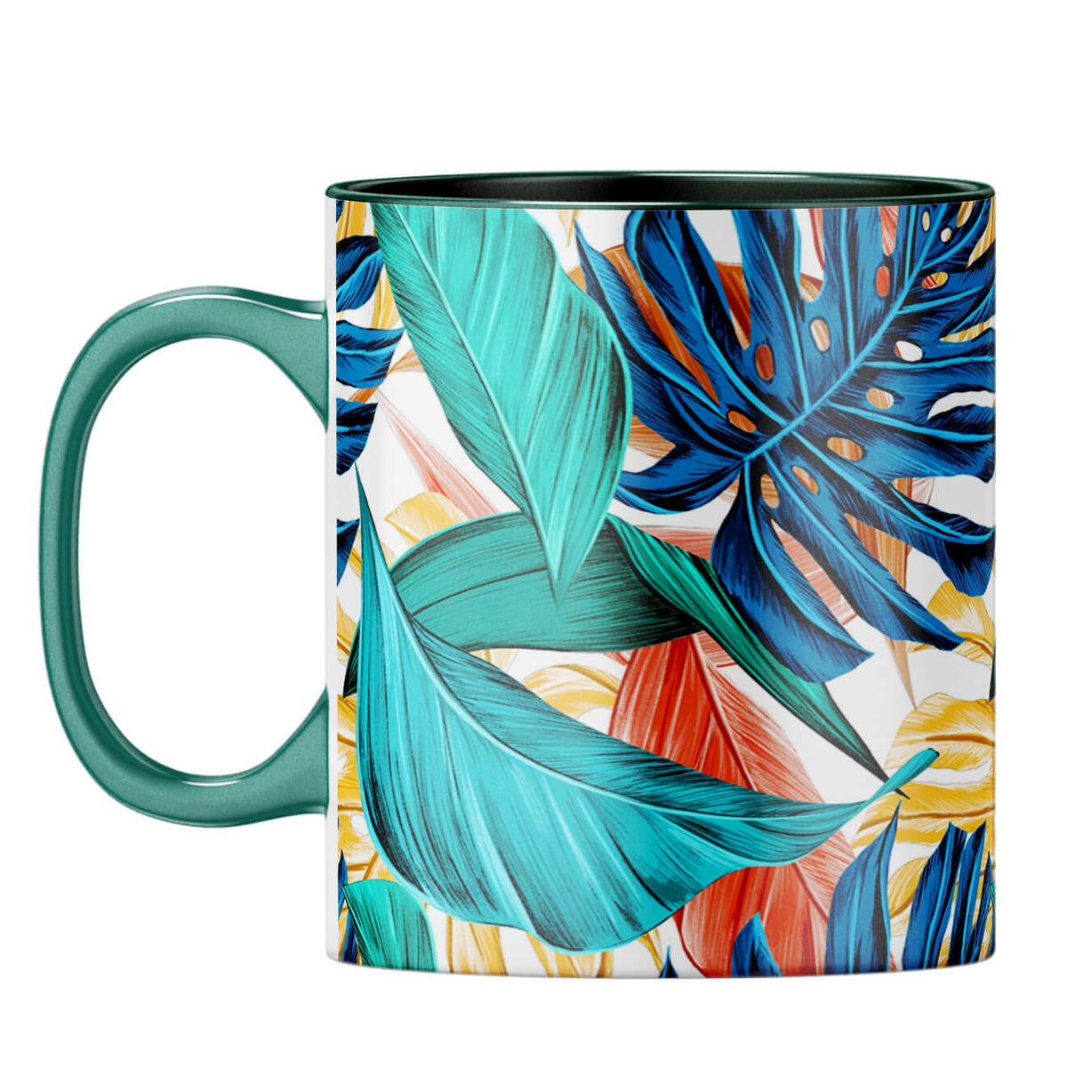 Tropical Leaves Designer Printed Coffee Mug Dark Green