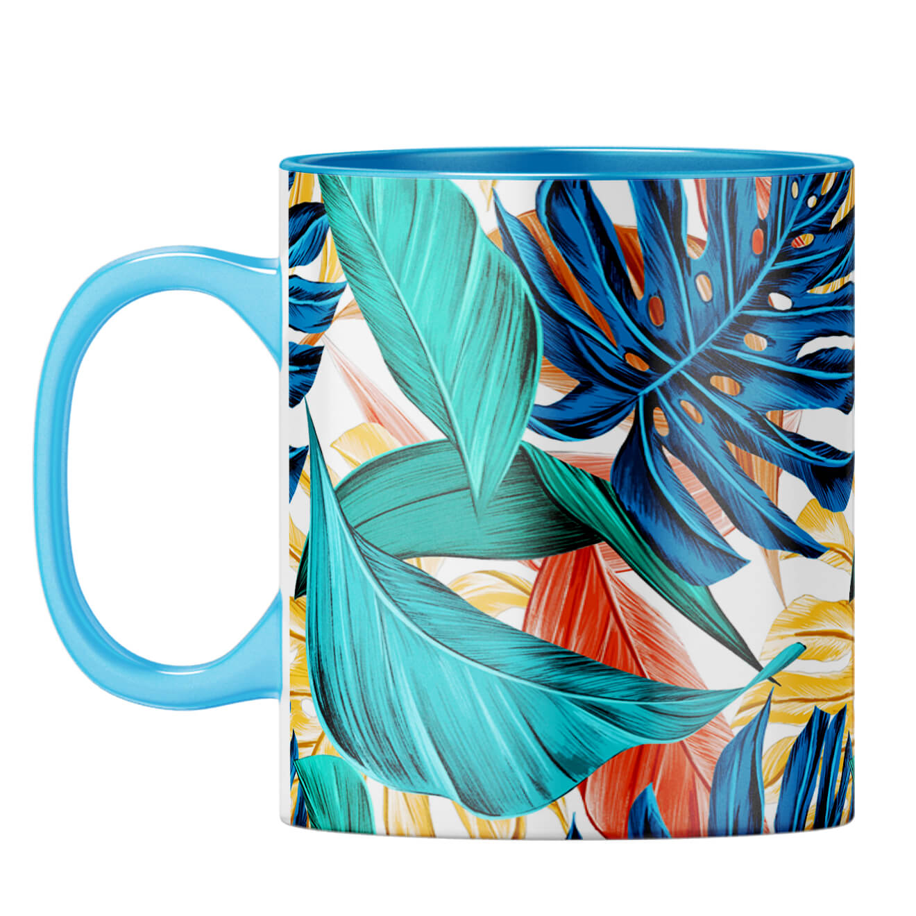 Tropical Leaves Designer Printed Coffee Mug Light Blue