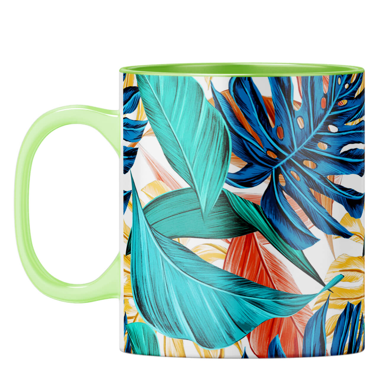 Tropical Leaves Designer Printed Coffee Mug Light Green