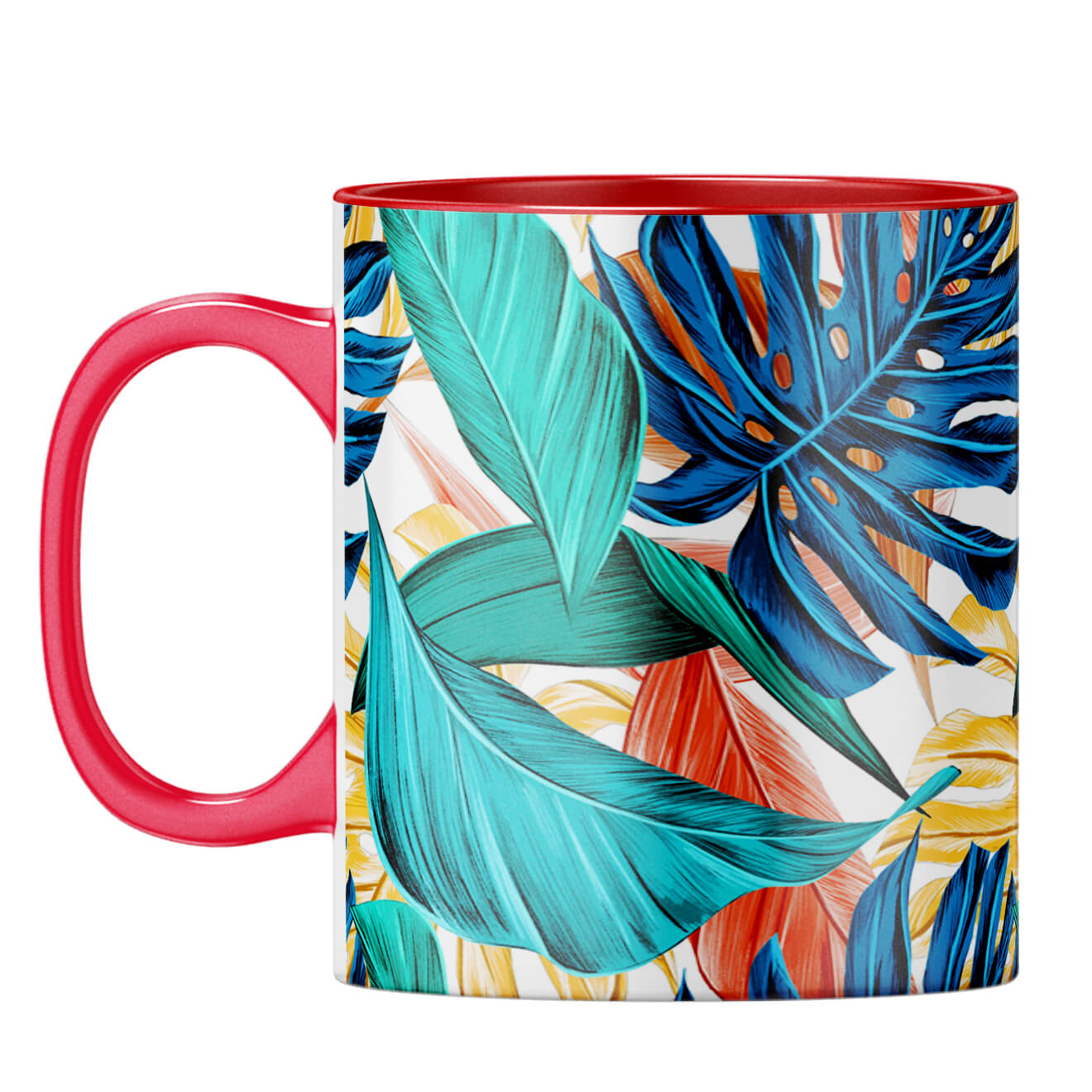 Tropical Leaves Designer Printed Coffee Mug Red